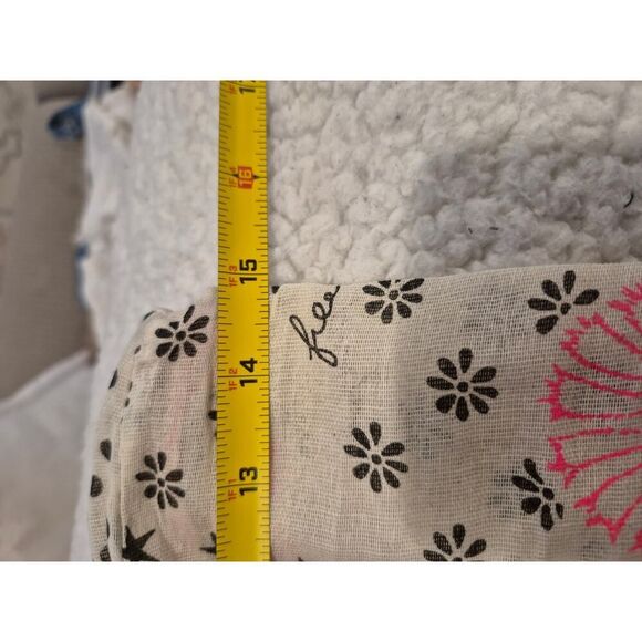 Free People Gauze Muslin‎ Reusable Tote Bag White Pink Print 18x17 Large Eco Bag - Picture 5 of 5